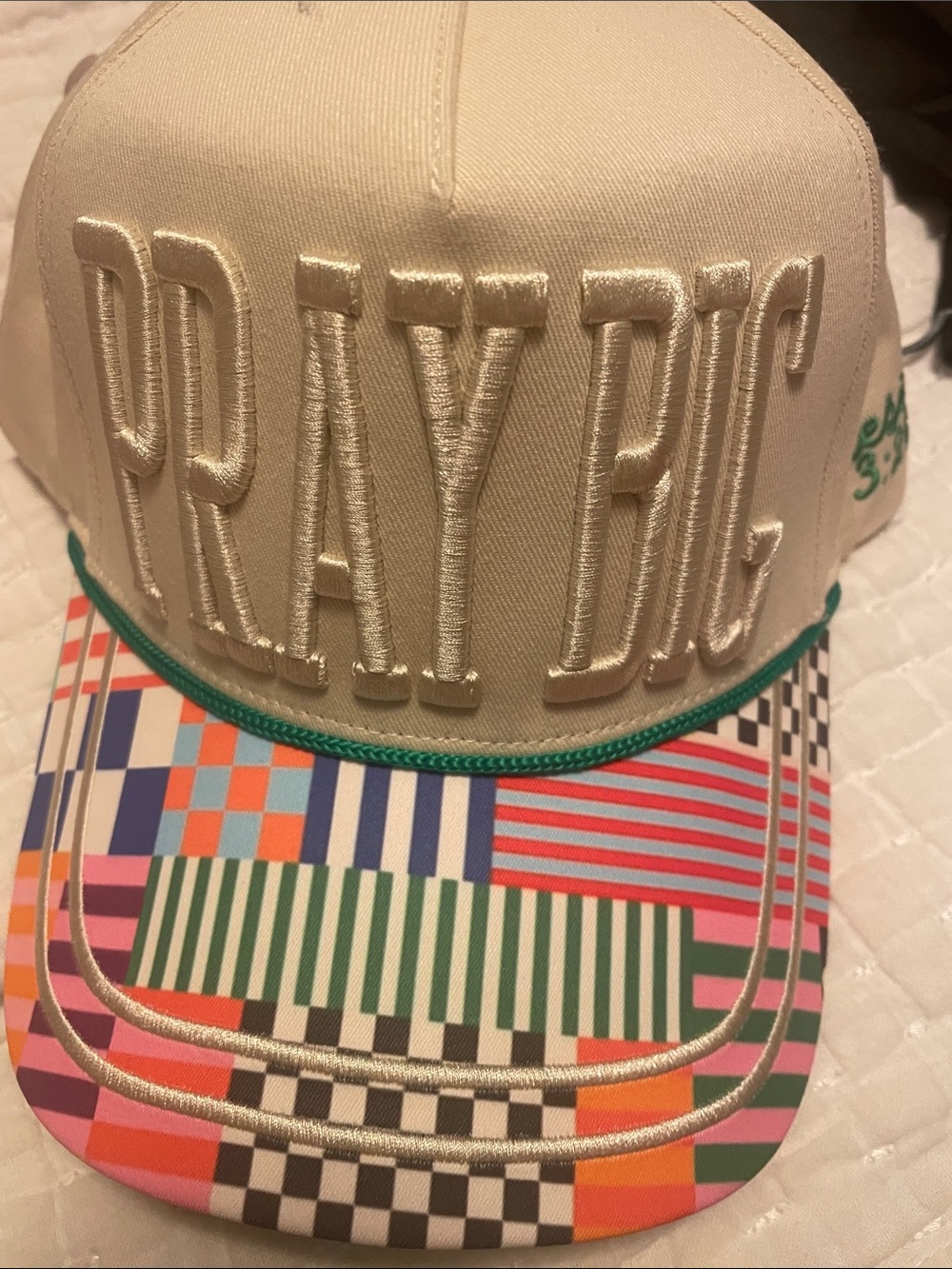 Pray Big Embroidered Cream Trucker Hat with Color-Block Visor